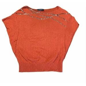 Jones Wear embellishments knit blouse Orange red sz medium short sleeve